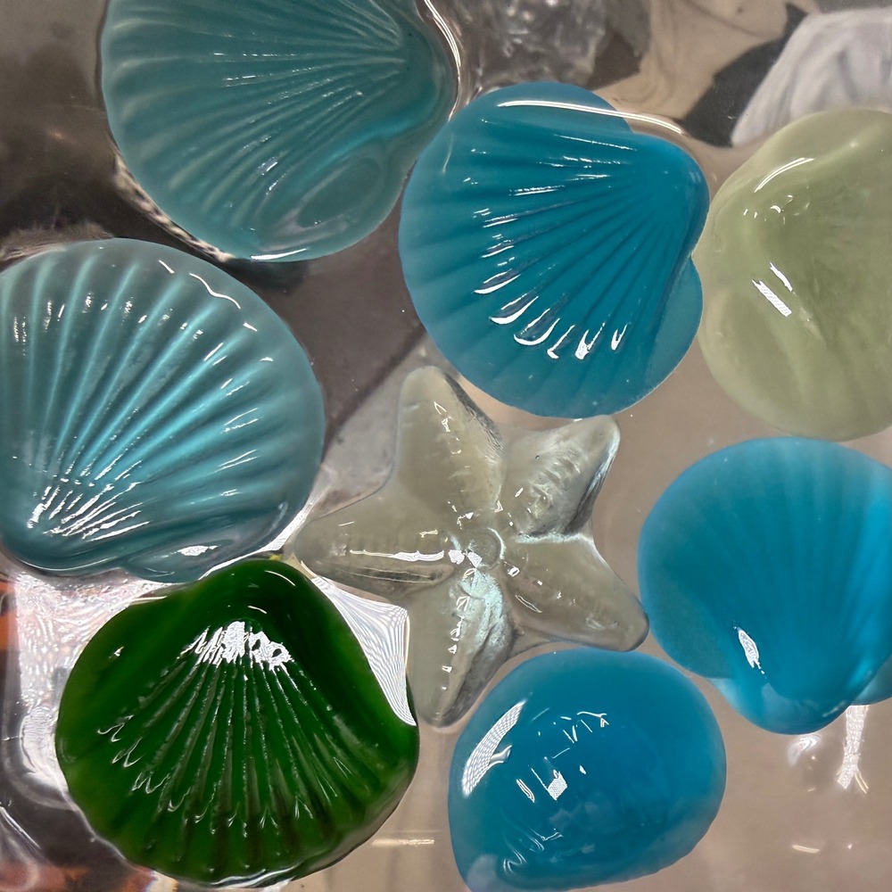 Vintage Frosted Sea Glass Shell & Starfish Decor Set 8pc Cobalt Seafoam Coastal - Picture 4 of 8